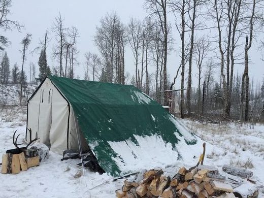 tarped wall tent in snow